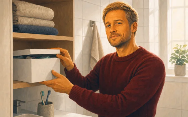 Illustration till Lokes berättelse om kondomlådan i badrummet